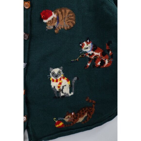 Vintage Y2K 2001 Womens 3X Christmas Cat Bells Wool Blend Knit Cardigan Sweater - Picture 7 of 16